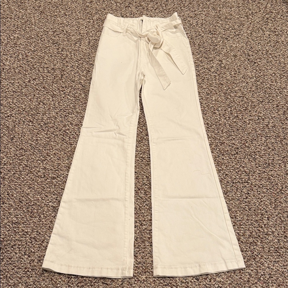 The Pants Store Cream Flared Pants with Tie Waist size Large